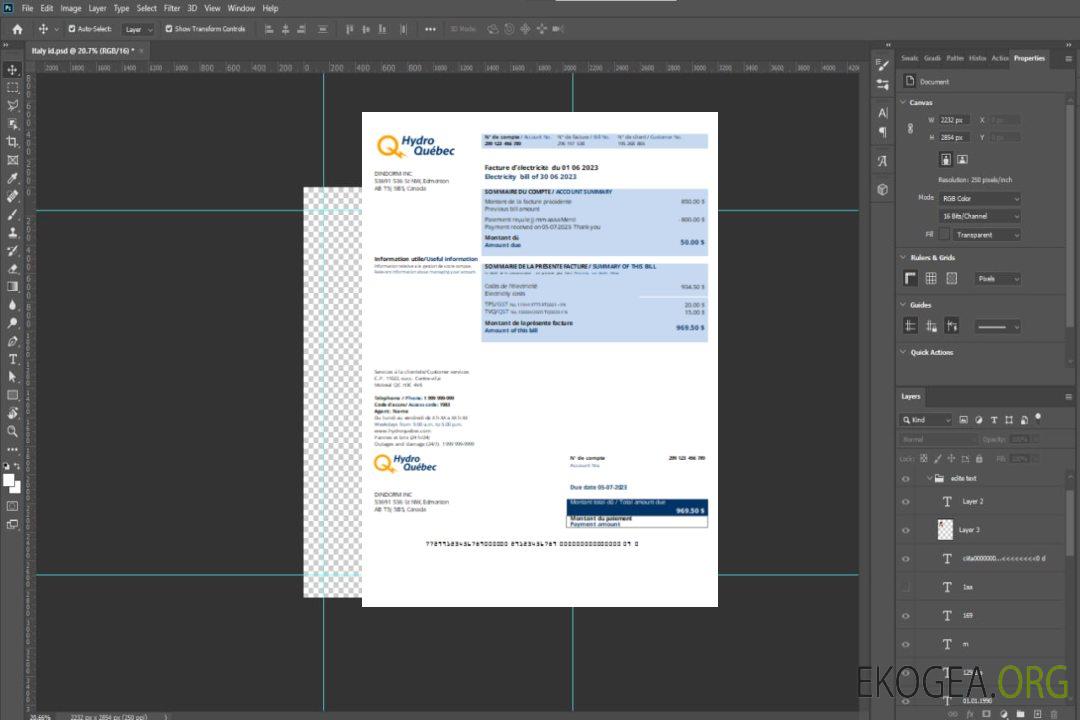 Facture d'entreprise de services publics d'Hydro-Québec, SCR template